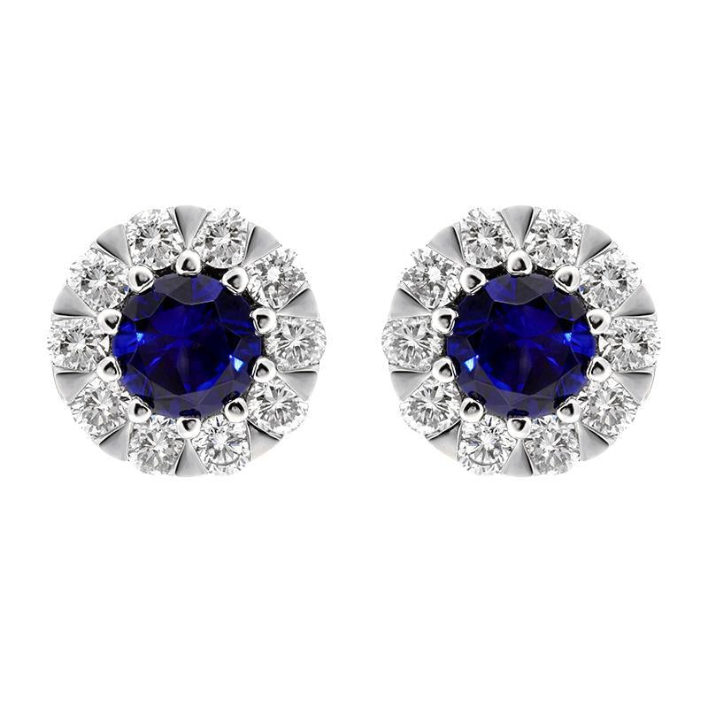 18ct White Gold Sapphire Diamond Cluster Stud Earrings E00030S Image 1