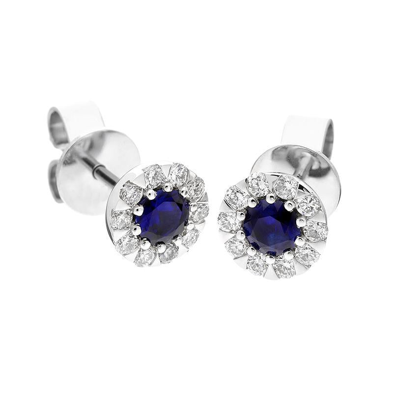 18ct White Gold Sapphire Diamond Cluster Stud Earrings E00030S Image 2