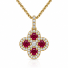 18ct Yellow Gold 0.41ct Round Ruby & 0.27ct Diamond Clover Cluster Pendant & Chain DMN-5002 Image 1