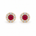 18ct Yellow Gold 0.66ct Ruby and Diamond Halo Cluster Stud Earrings