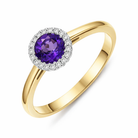 18ct Yellow Gold Amethyst Diamond Round Cut Halo Ring RTT-1637-AM Image 1