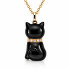 18ct Rose Gold Whitby Jet & Diamond Small Cat Necklace