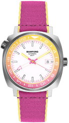 Bamford Summer GMT Sherbet Yellow &amp; Flamingo Pink Watch GMT+1