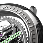 CIGA Design Racing Inspired Vector Carbon Skeleton Watch Crown and Case Detail Close Up