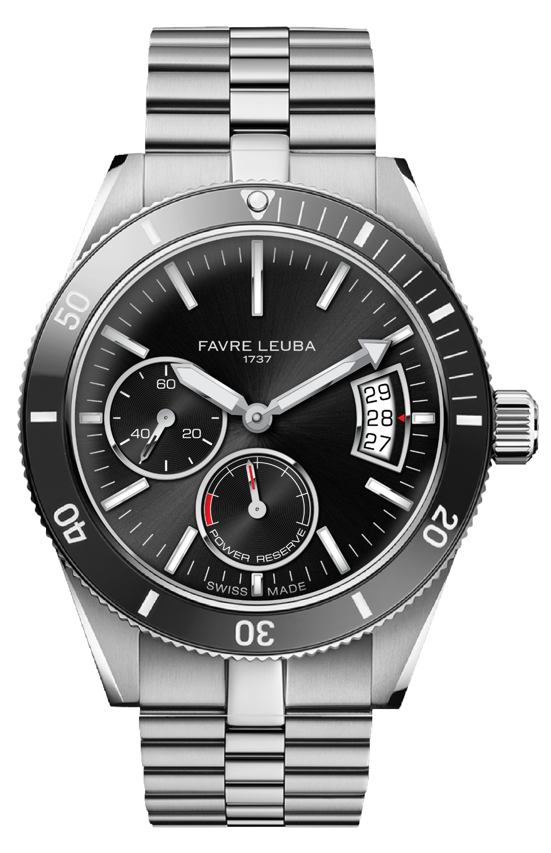 Favre Leuba Deep Raider Power Reserve Watch 00.20310.109.01.200 Black Dial Stainless Steel Watch