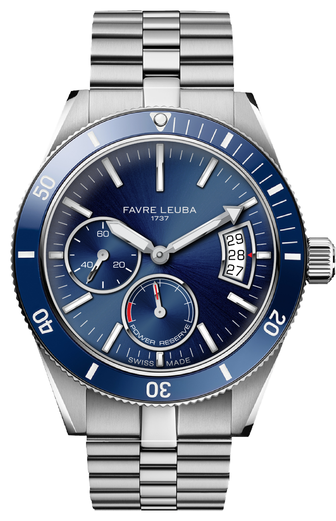 Favre Leuba Deep Raider Power Reserve Watch 00.20310.109.02.200 Main Product Shot Blue Dial Black Background