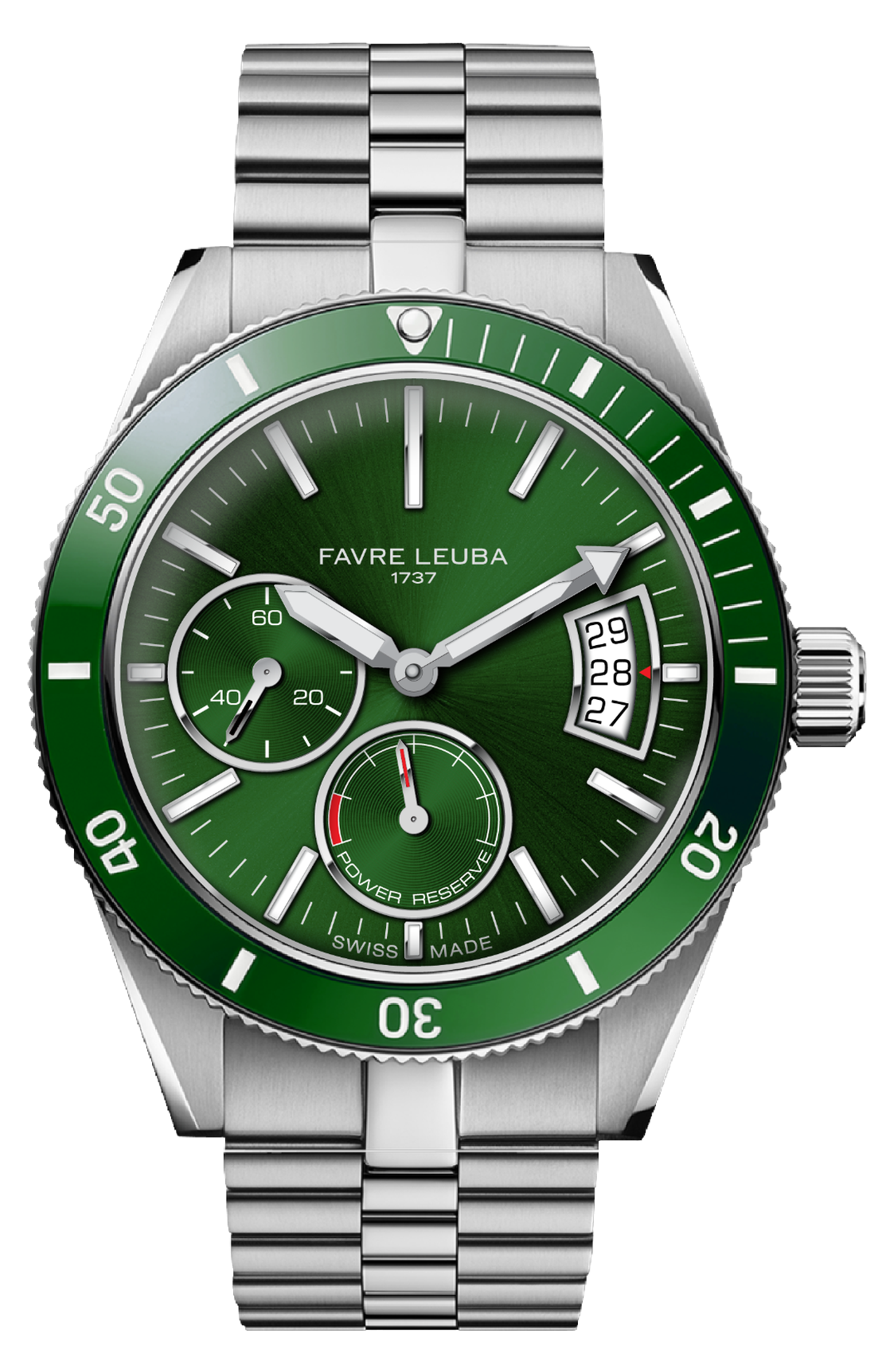 Favre Leuba Deep Raider Power Reserve Watch 00.20310.109.03.200 Main Product Shot Green Dial Black Background