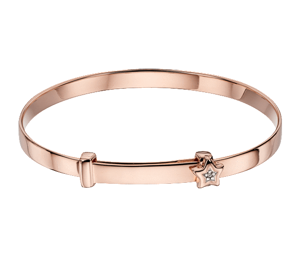 Little Star Gracie Rose Gold Plated Sterling Silver Diamond Star Christening Bangle LSB0102