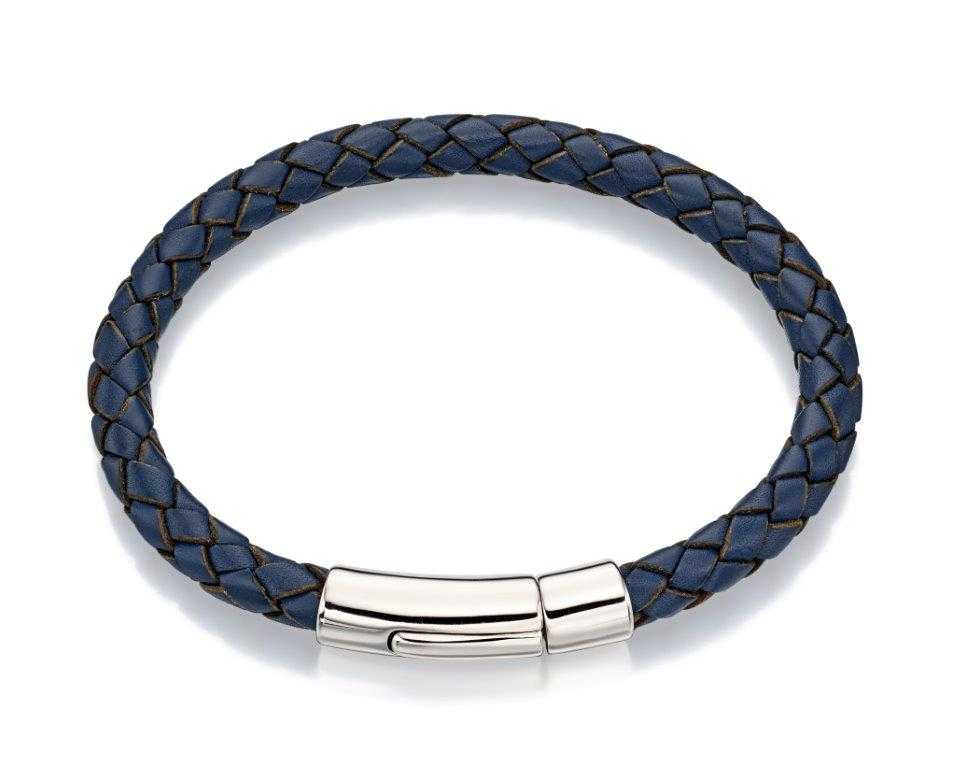 Little Star Hugo Sterling Silver Boys Navy Leather Bracelet LSB0116