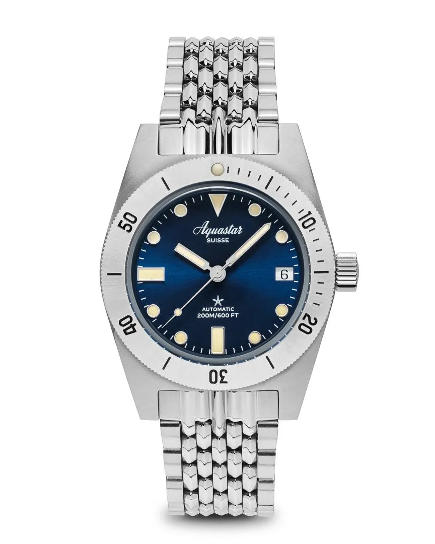 Aquastar Model 60 Steel Blue Watch Complete Bracelet and Strap set M60-BOR-Blue Image 1