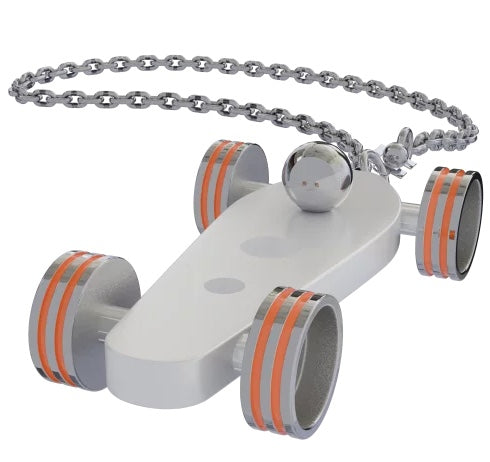 B.R.M. Key Chain Bolides by B.R.M White w Orange Wheel Support Chain White w Orange Wheel Support Chain Image 1