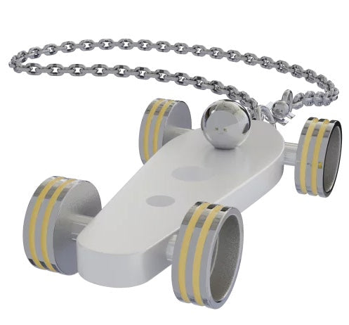 B.R.M. Key Chain Bolides by B.R.M White w Yellow Wheel Support Chain White w Yellow Wheel Support Chain Image 1