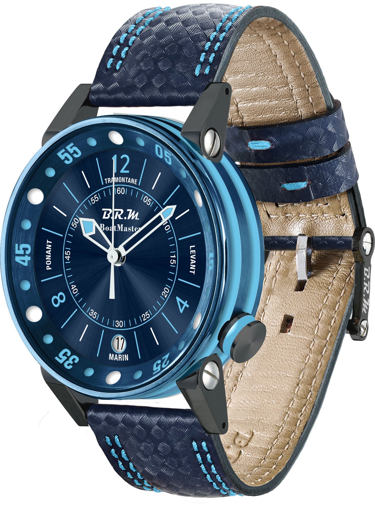 B.R.M. Watches Boat Master BM2 34mm Blue Sun Watch BM2-34-BL-CBL-BLC Image 1