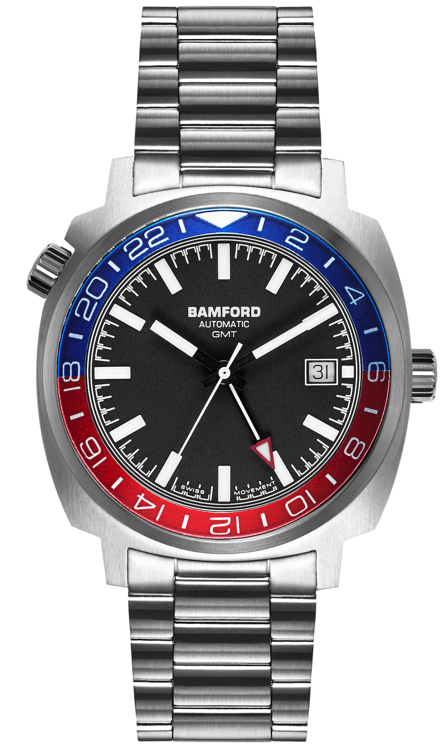 Bamford Watch GMT Steel Blue Red Heritage GMT-SS-BLU-RD-HERITAGE