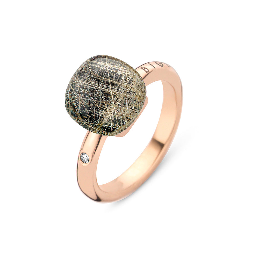Bigli Mini Sweety 18ct Rose Gold Rutile Quartz and Onyx Diamond Ring BIG-148 Image 1
