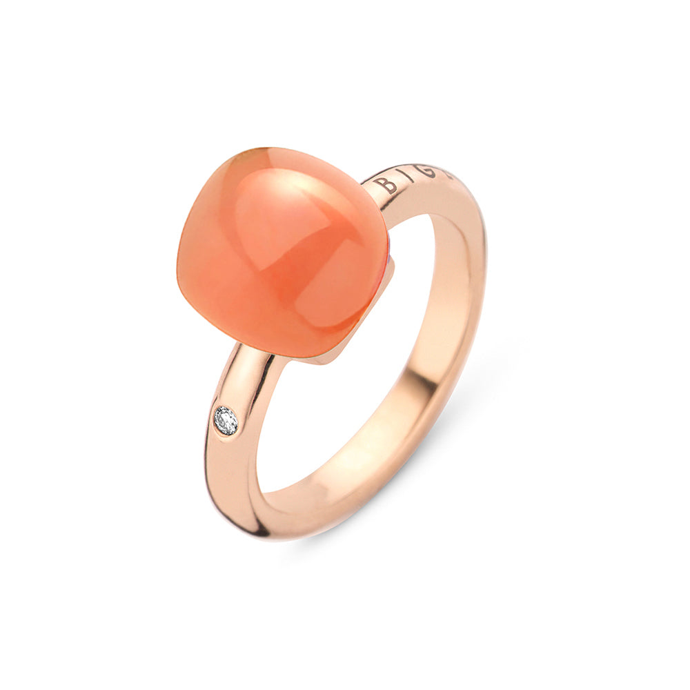 Bigli Mini Sweety Coral and Milky Quartz 18ct Rose Gold Diamond Ring BIG-146 Image 1