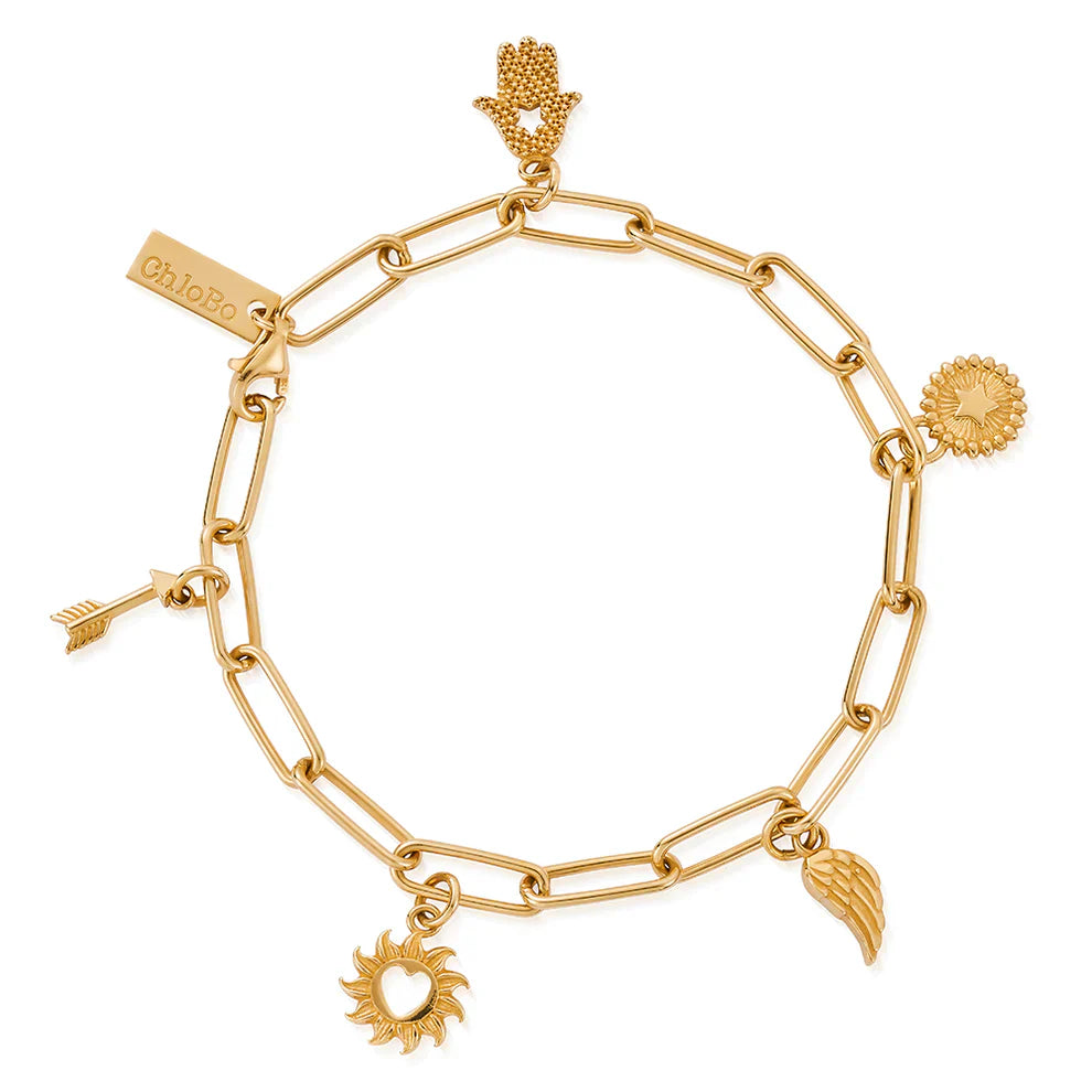 Chlobo Gold Plated Soul Compass Multi Charm Link Chain Bracelet CBO-669 Image 1
