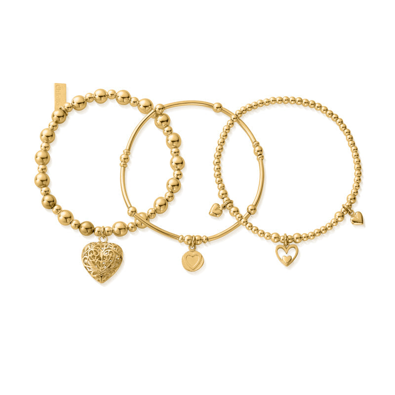 ChloBo Gold Plated Sterling Silver Compassion Stack of Three Bracelets CBO-446 Image 1
