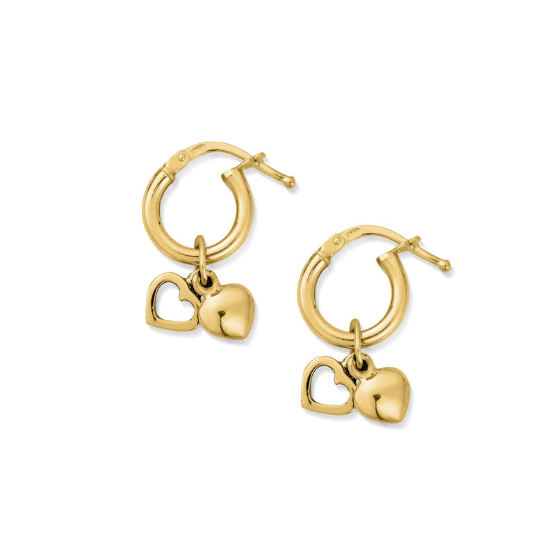 ChloBo Gold Plated Sterling Silver Double Heart Small Hoop Earrings CBO-448 Image 1