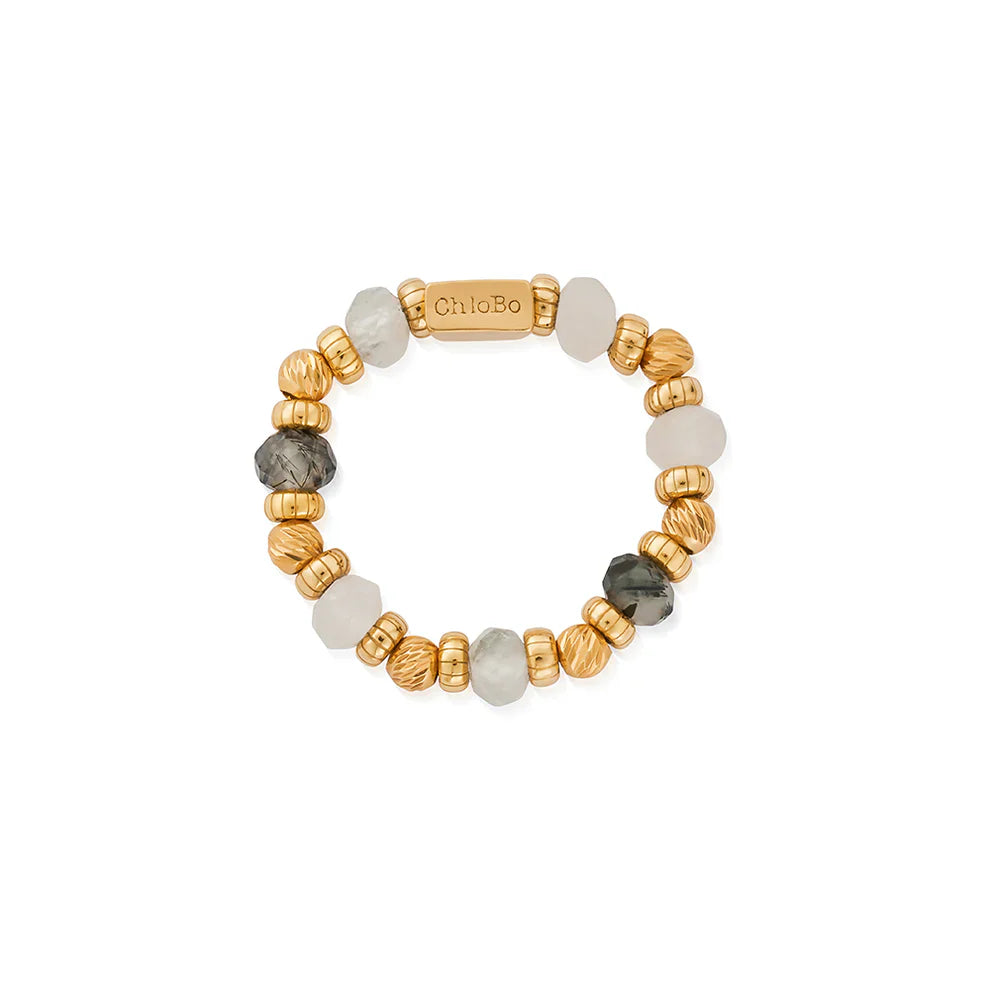 Chlobo Gold Plated Stone Of Empowerment Black Rutilated Quartz Ring CBO-691/L Image 1