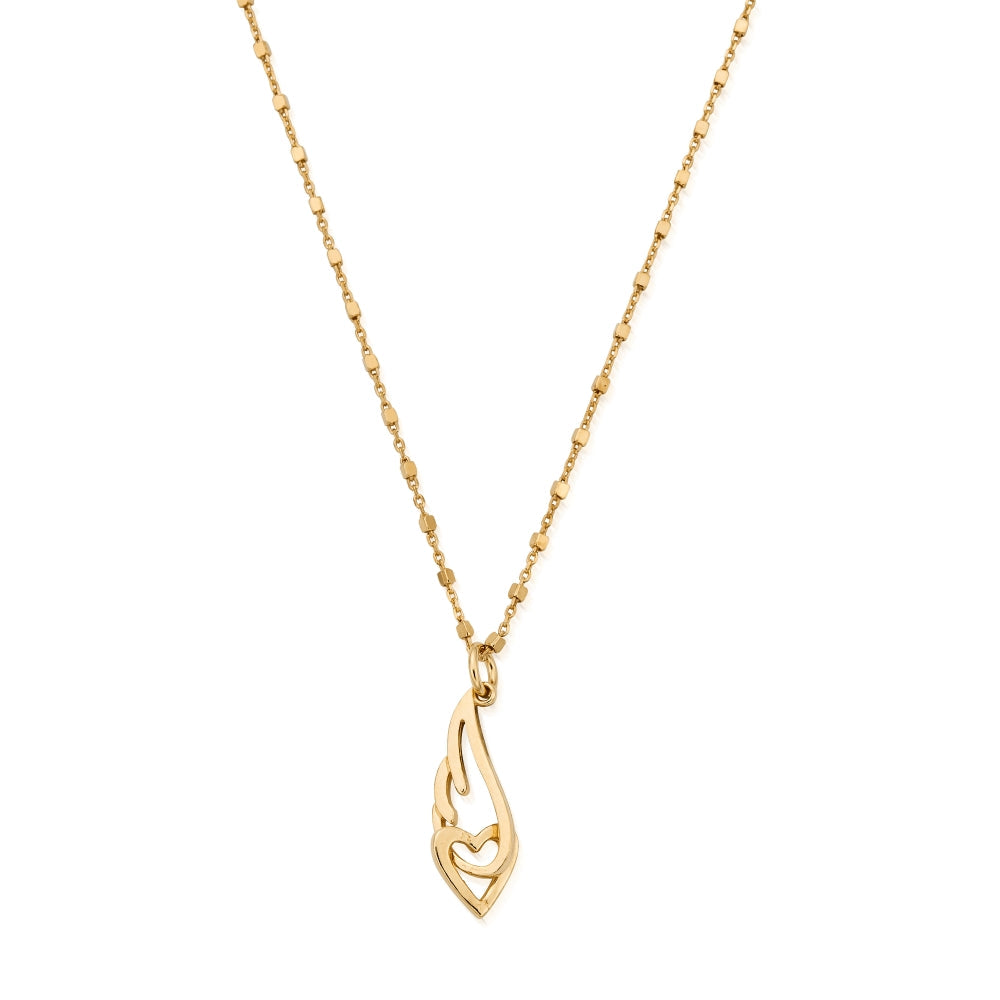 Chlobo Iconics Gold Plated Delicate Cube Interlocking Heart and Angel Wing Necklace CBO-538 Image 1