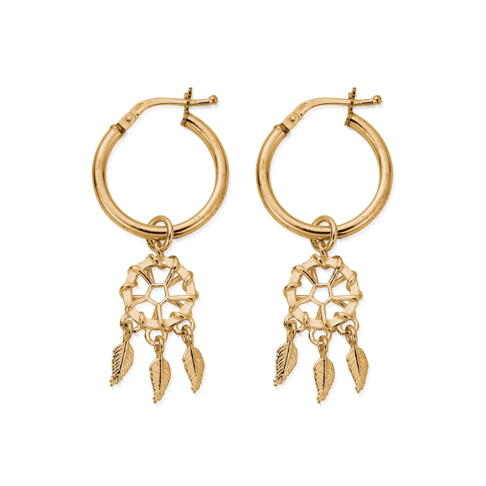 Chlobo Iconics Gold Plated Dream Catcher Hoop Earrings CBO-568 Image 1