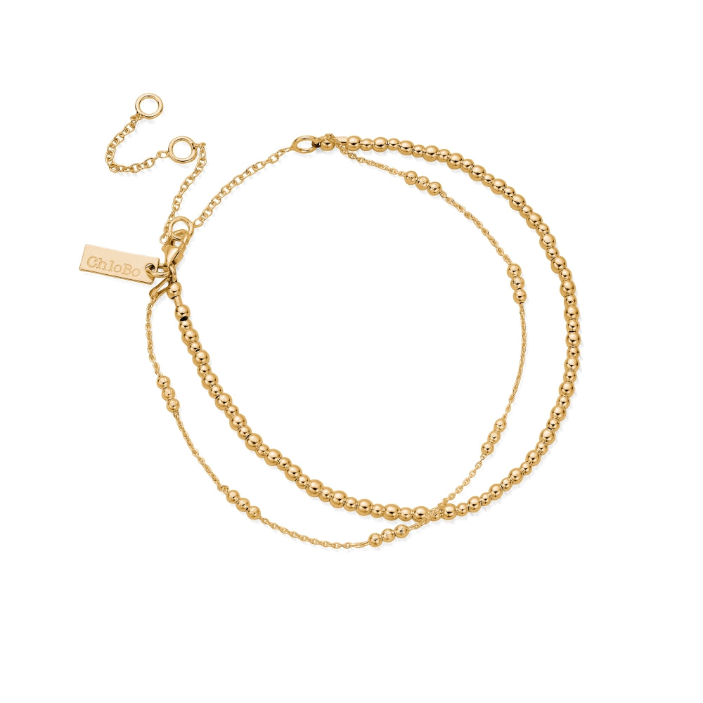 Chlobo Iconics Gold Plated Mini Cute Triple Bobble Chain Anklet CBO-556 Image 1