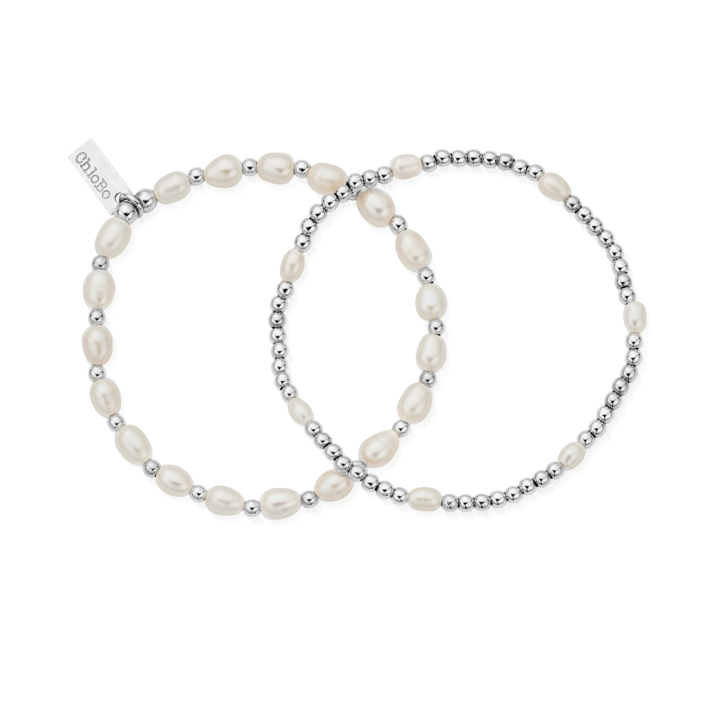 Chlobo Pearl and Silver Set of 2 Bracelets CBO-578 Image 1