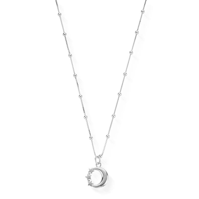 ChloBo Sterling Silver Bobble Chain Moon & Stars Necklace CBO-102 Image 1