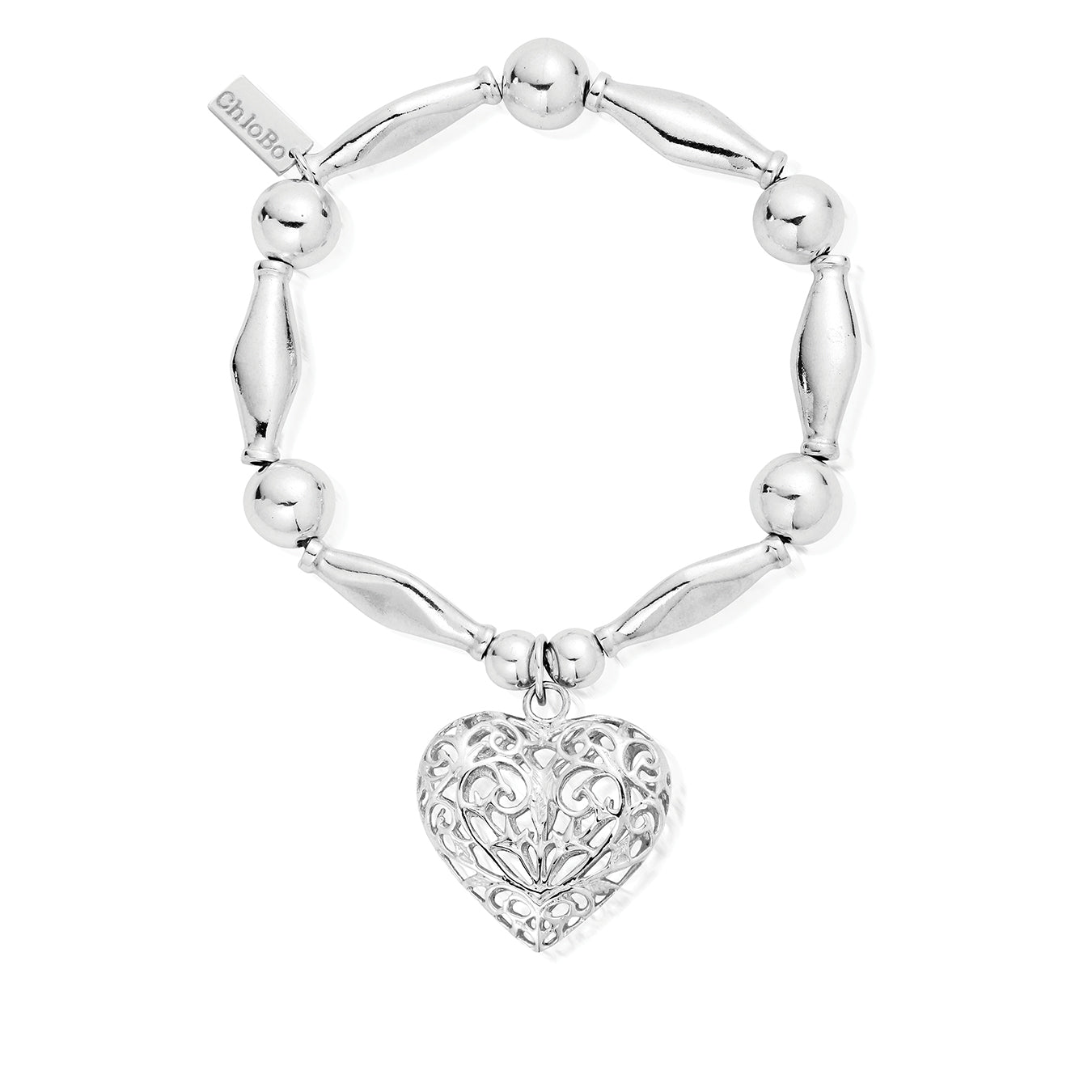 ChloBo Sterling Silver Chunky Filigree Heart Bracelet CBO-226 Image 1