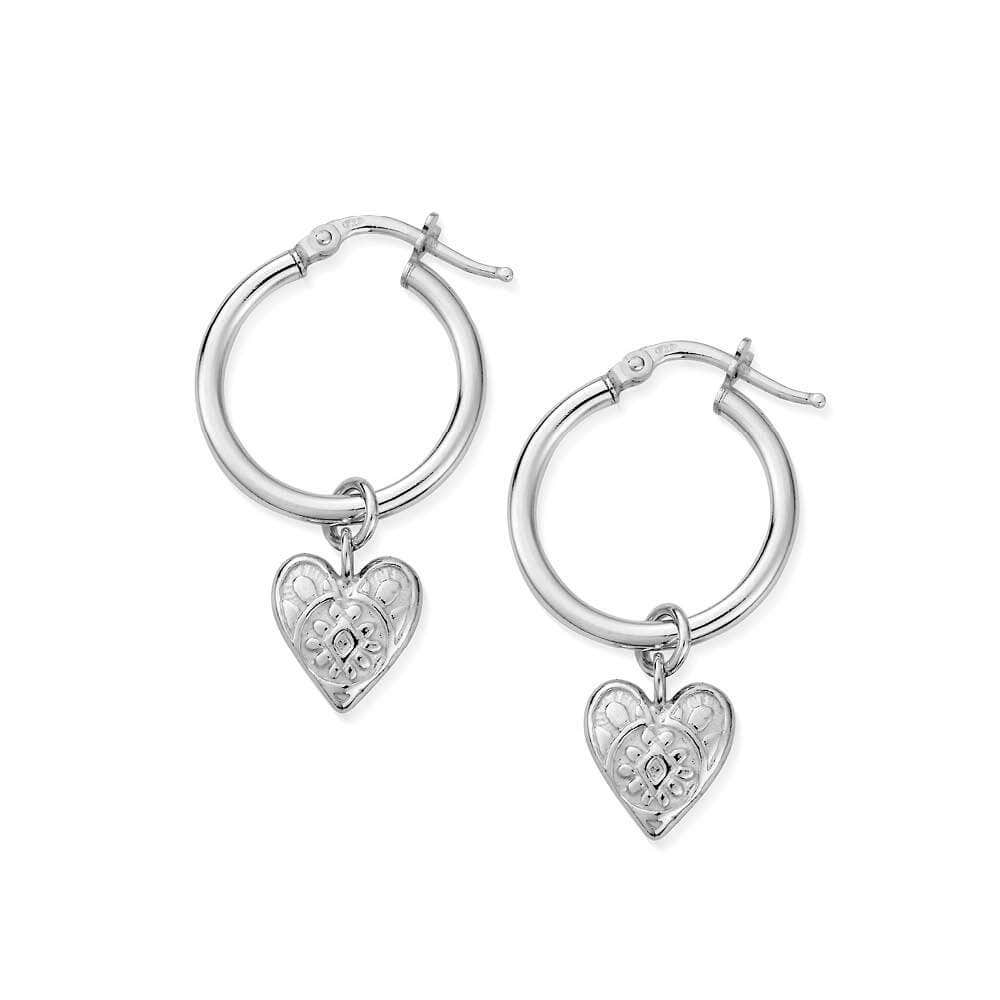 ChloBo Sterling Silver Decorated Heart Hoop Earrings CBO-192 Image 1