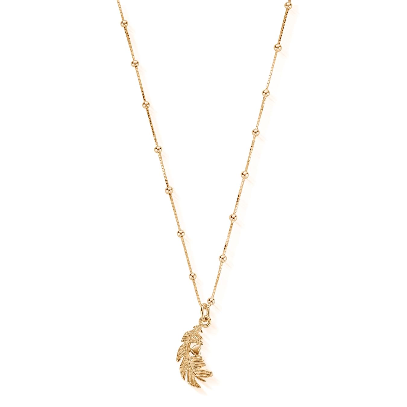 ChloBo Sterling Silver Gold Plated Bobble Chain Heart In Feather Necklace CBO-212 Image 1