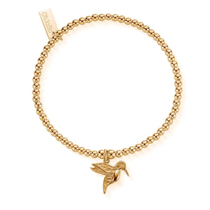 ChloBo Sterling Silver Gold Plated Cute Charm Hummingbird Bracelet CBO-210 Image 1