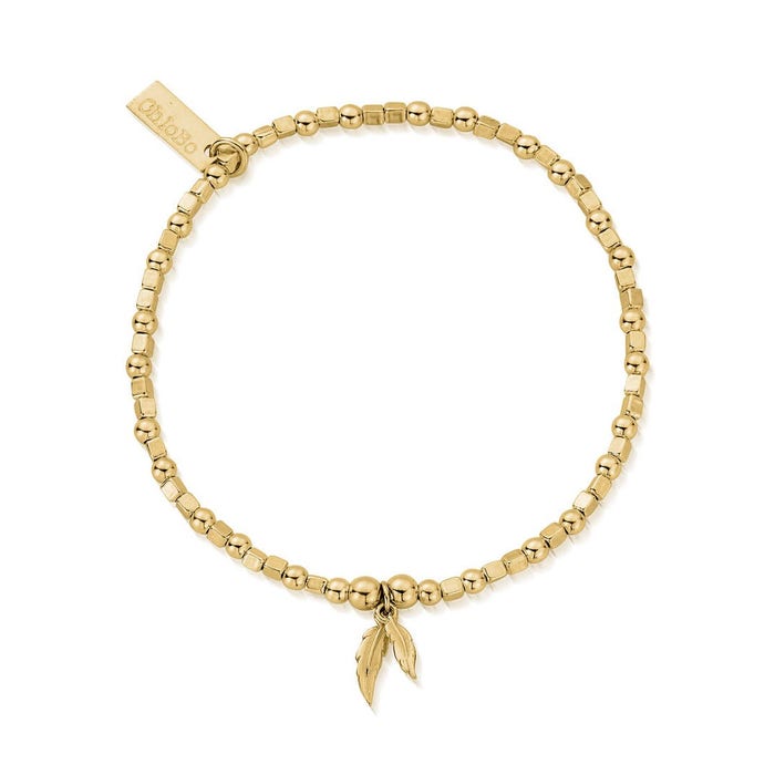 ChloBo Sterling Silver Gold Plated Mini Cube Double Feather Bracelet CBO-171 Image 1