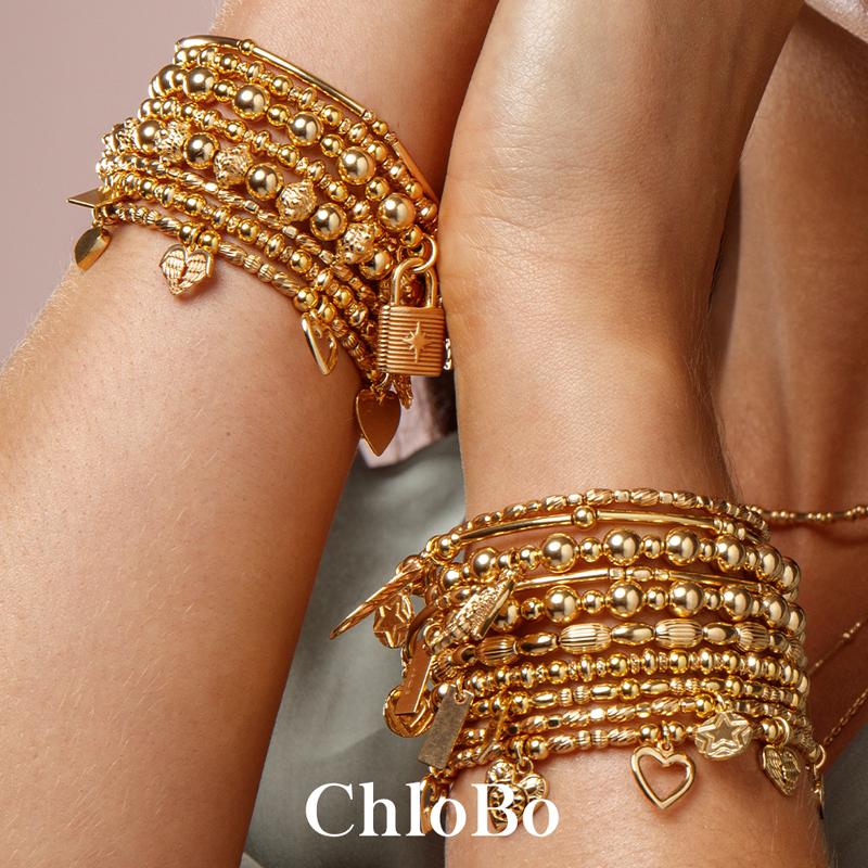 ChloBo Sterling Silver Gold Plated Mini Noodle Ball Heart In Heart Bracelet CBO-036 Image 2