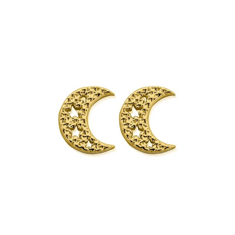 ChloBo Sterling Silver Gold Plated Starry Moon Stud Earrings CBO-094 Image 1