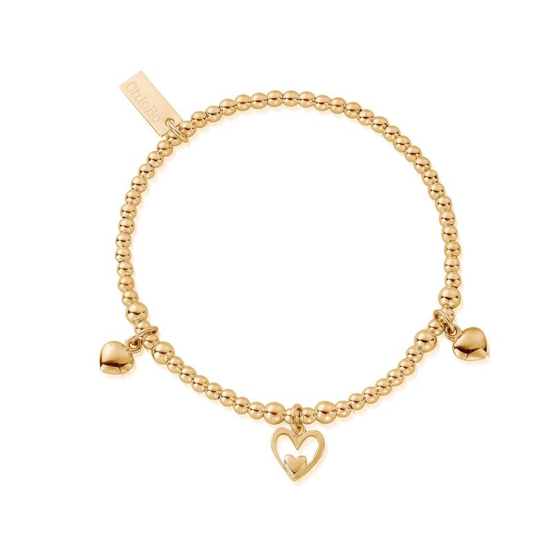 ChloBo Sterling Silver Gold Plated Triple Heart Bracelet CBO-067 Image 1