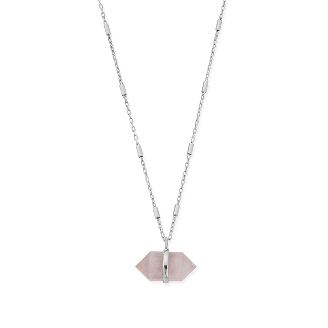 ChloBo Sterling Silver Love Goddess Rose Quartz Double Point Necklace CBO-139 Image 1
