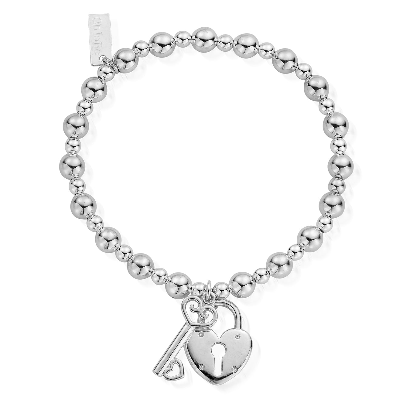 ChloBo Sterling Silver Mini Small Ball Lock & Key Bracelet CBO-217 Image 1