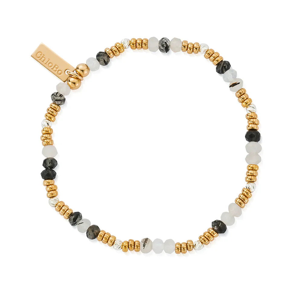 Chlobo Sterling Silver Mixed Metal Stone Of Empowerment Black Rutilated Quartz Bracelet CBO-651 Image 1