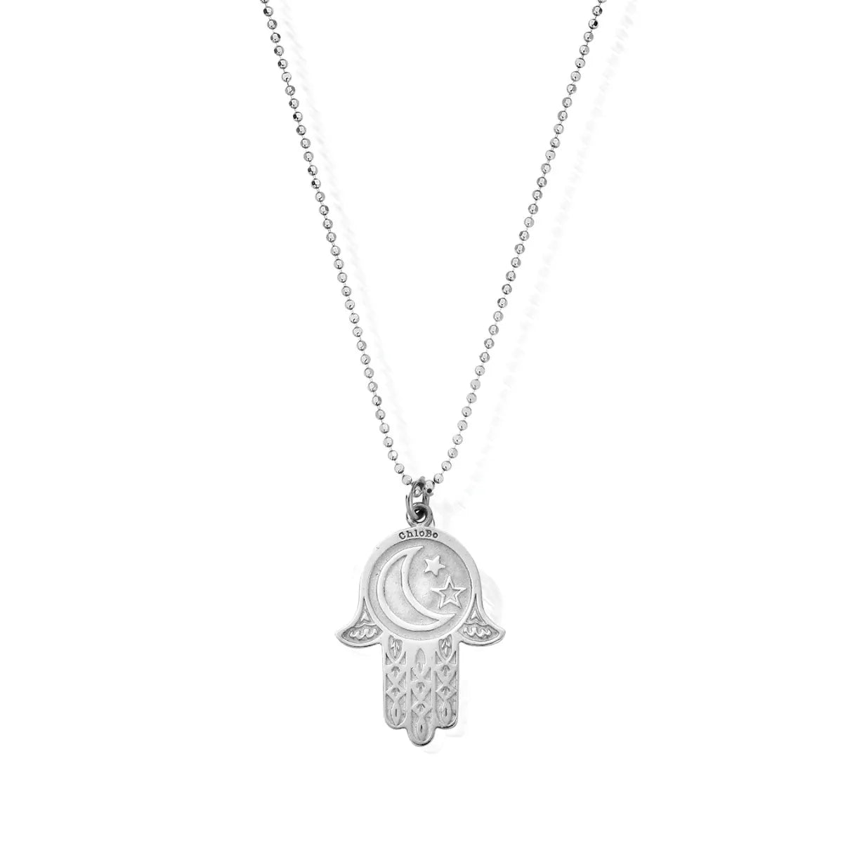 ChloBo Sterling Silver Moon & Star Hamsa Hand Pendant CBO-436 Image 1