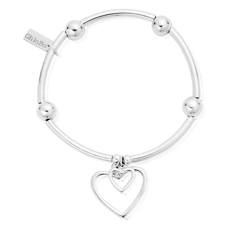 ChloBo Sterling Silver Noodle Ball Double Open Heart Bracelet CBO-080 Image 1