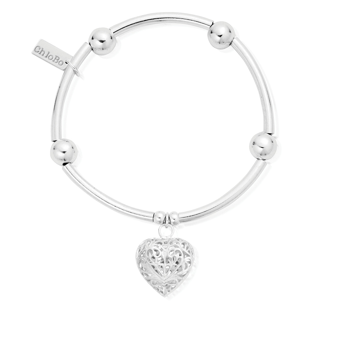 ChloBo Sterling Silver Noodle Ball Filigree Heart Bracelet CBO-213 Image 1