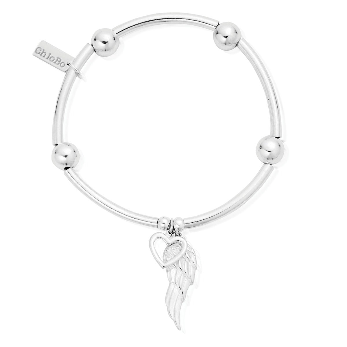 ChloBo Sterling Silver Noodle Ball Open Heart Angel Wing Bracelet CBO-176 Image 1