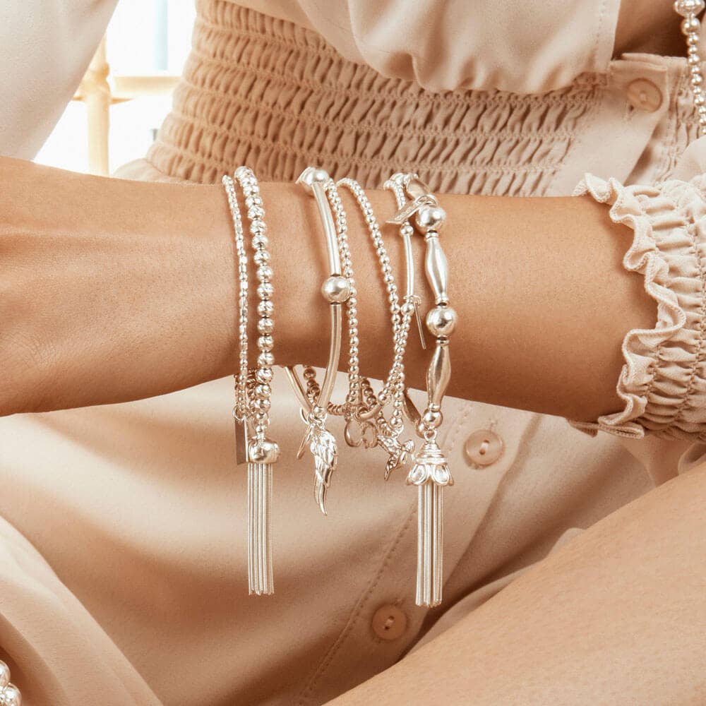 ChloBo Sterling Silver Noodle Ball Open Heart Angel Wing Bracelet CBO-176 Image 2