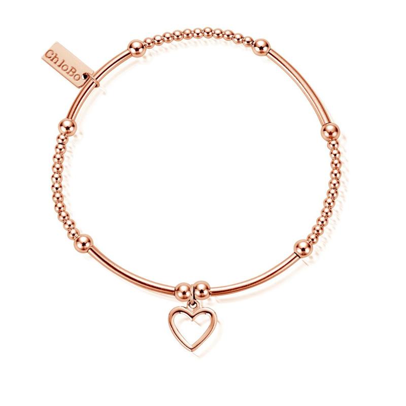 ChloBo Sterling Silver Rose Gold Plated Cute Mini Open Heart Bracelet CBO-029 Image 1