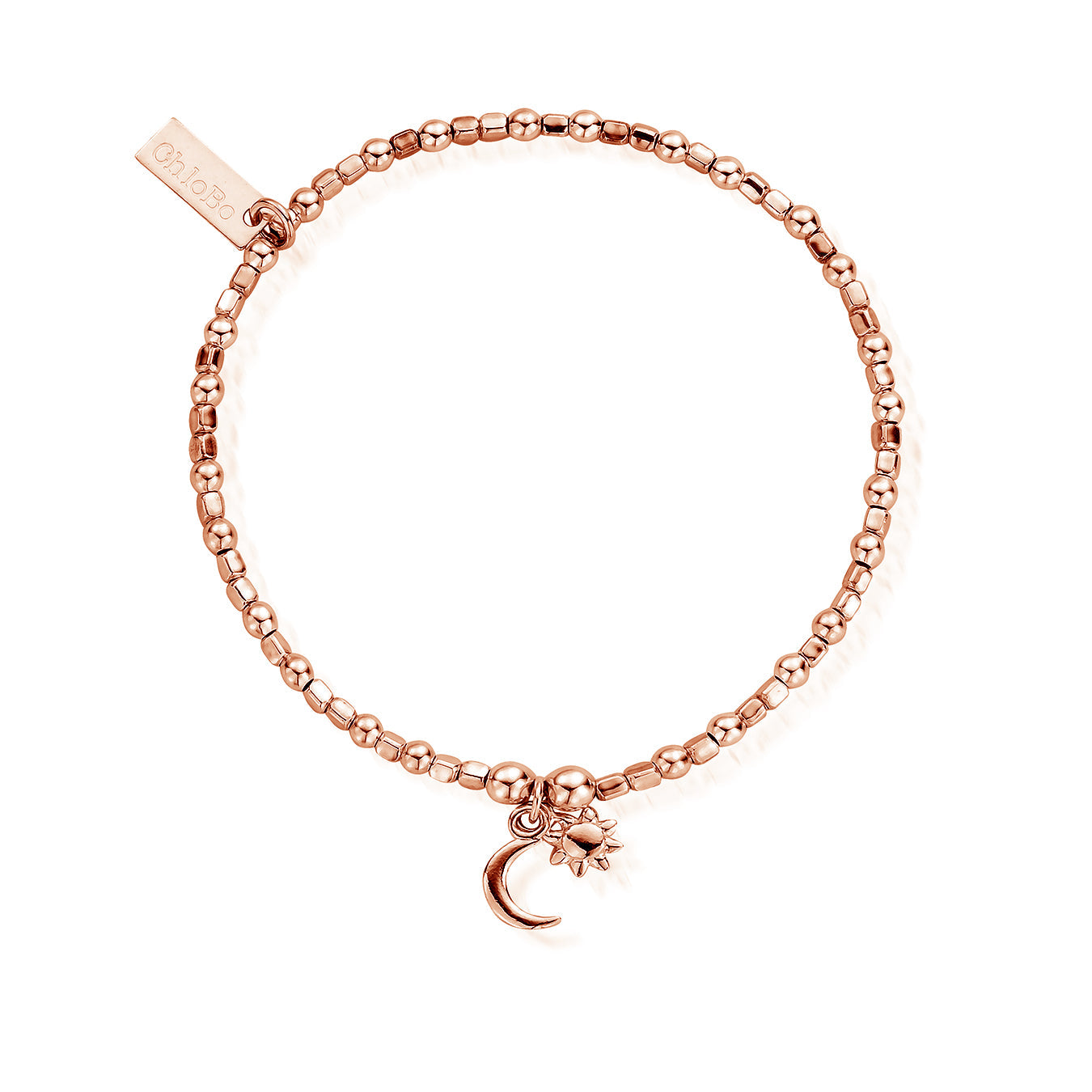 ChloBo Sterling Silver Rose Gold Plated Mini Cube Dainty Moon & Sun Bracelet CBO-208 Image 1