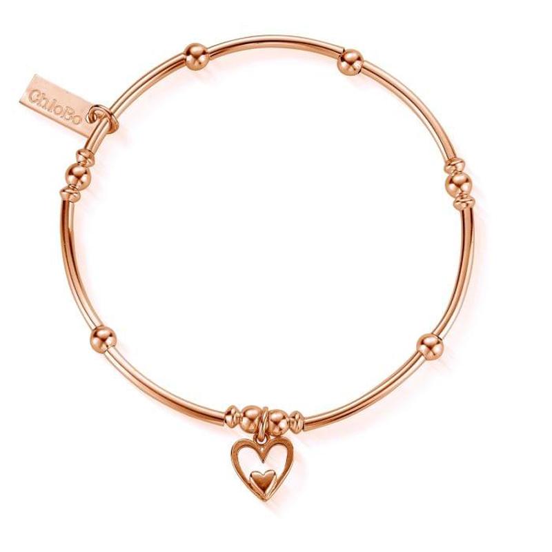 ChloBo Sterling Silver Rose Gold Plated Mini Noodle Ball Heart In Heart Bracelet CBO-038 Image 1