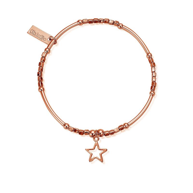 ChloBo Sterling Silver Rose Gold Plated Mini Noodle Cube Open Star Bracelet CBO-019 Image 1