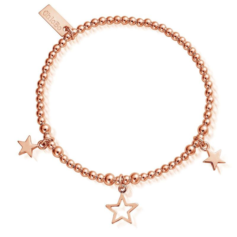 ChloBo Sterling Silver Rose Gold Plated Triple Star Bracelet CBO-068 Image 1